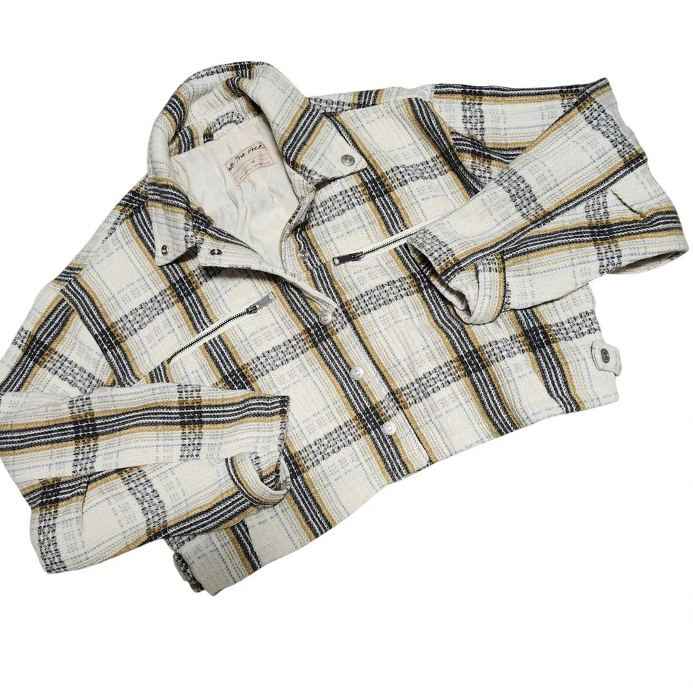 Free People We The Free Plaid Wool Blend Shacket‎ Jacket Lined Snap Front M